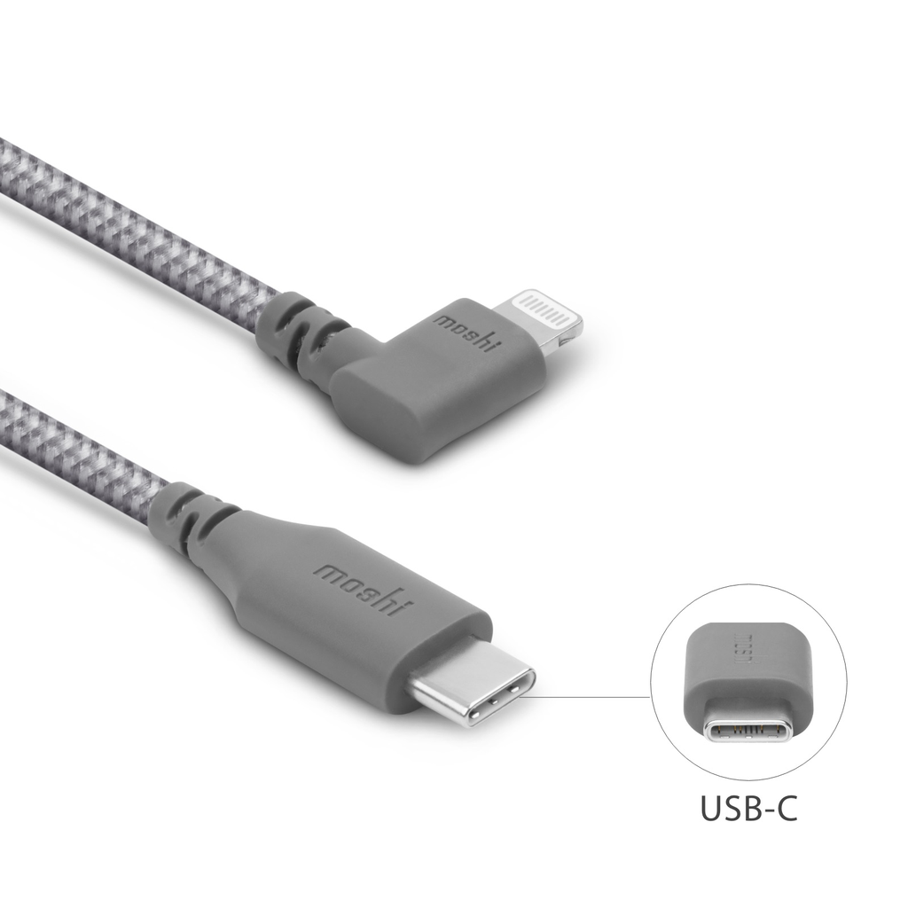 Moshi Integra USB-C to Lightning Cable with  90 degree Connecter 5ft (1.5m) Titanium Gray
