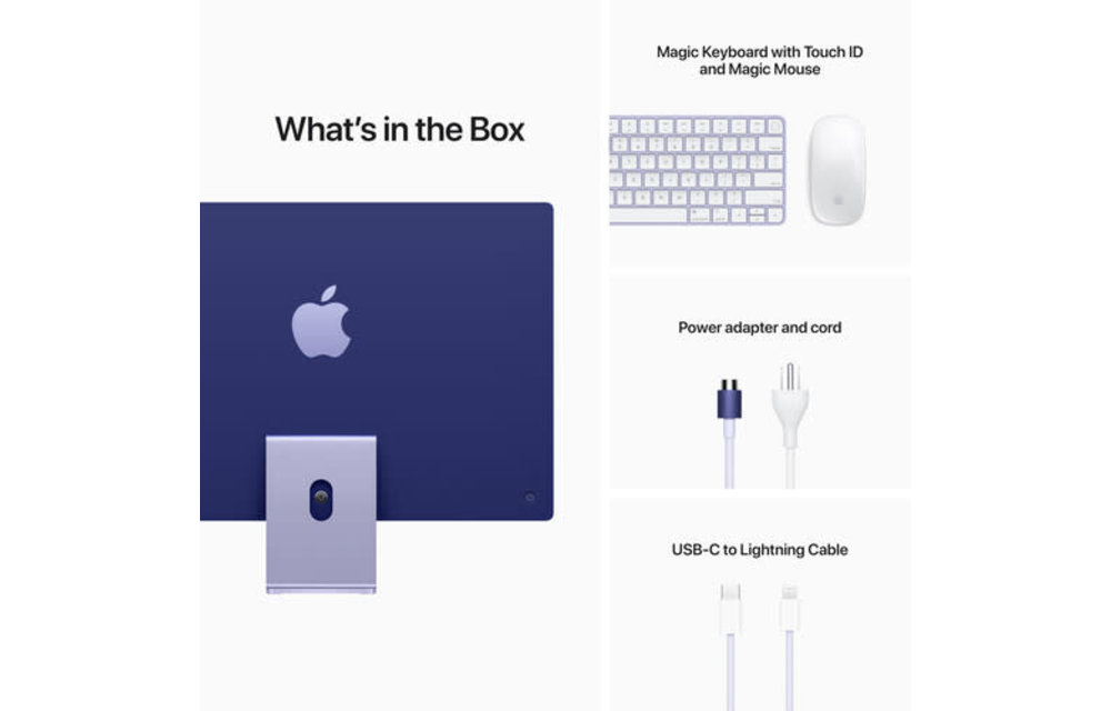 Apple CTO 24" iMac, Purple, 4.5K (4480 x 2520) Display, M1 (8-Core) Processor, 16GB, 256GB, 8-Core GPU, macOS (Mid 2021)