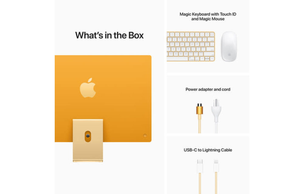 Apple CTO 24" iMac, Yellow, 4.5K (4480 x 2520) Display, M1 (8-Core) Processor, 16GB, 512GB, 8-Core GPU, macOS (Mid 2021)
