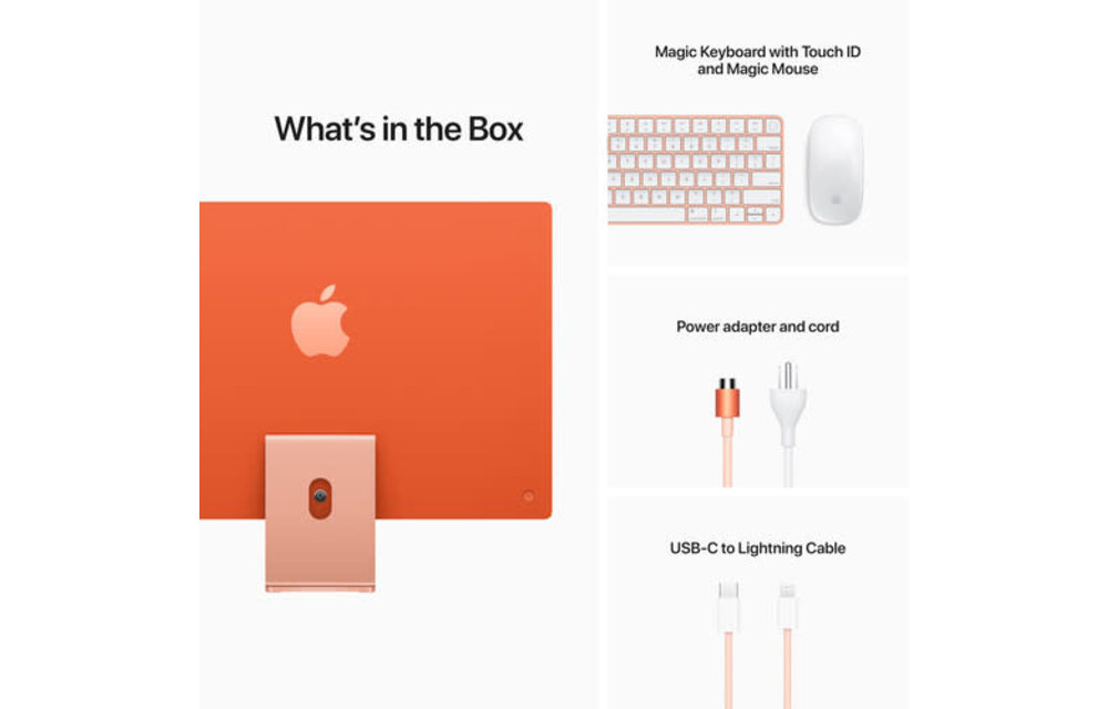 Apple CTO 24" iMac, Orange, 4.5K (4480 x 2520) Display, M1 (8-Core) Processor, 16GB, 512GB, 8-Core GPU, macOS (Mid 2021)