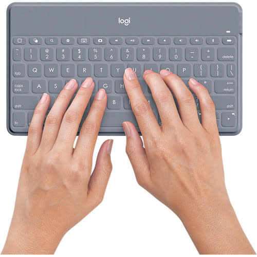 Logitech Keys-To-Go Bluetooth Keyboard iOS Devices Stone with White iPhone Stand