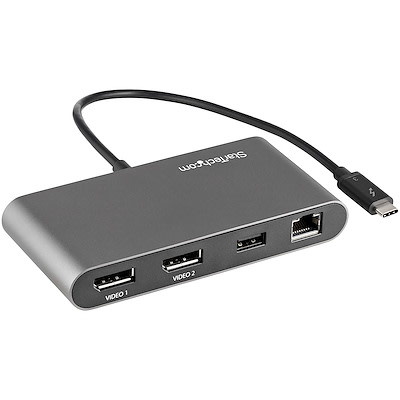 StarTech Thunderbolt 3 Mini Dock - 2 x DisplayPort (4K 60Hz), 1 x Network (GbE), 1 x USB-A (1 x 3.1) - Bus Powered - No laptop charging