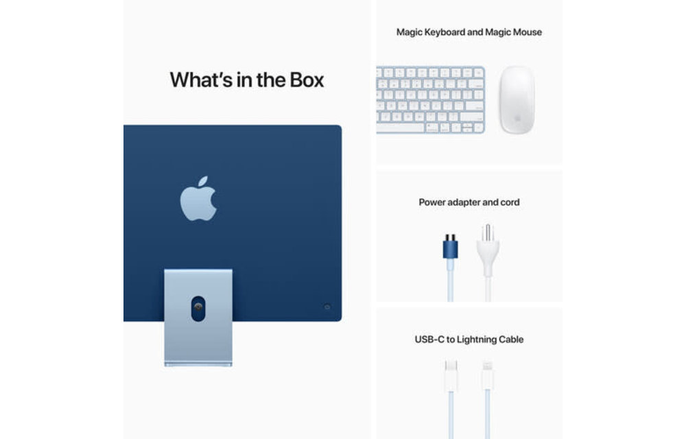 Apple CTO 24" iMac, Blue, 4.5K (4480 x 2520) Display, M1 (8-Core) Processor, 16GB, 256GB, 8-Core GPU, macOS (Mid 2021)