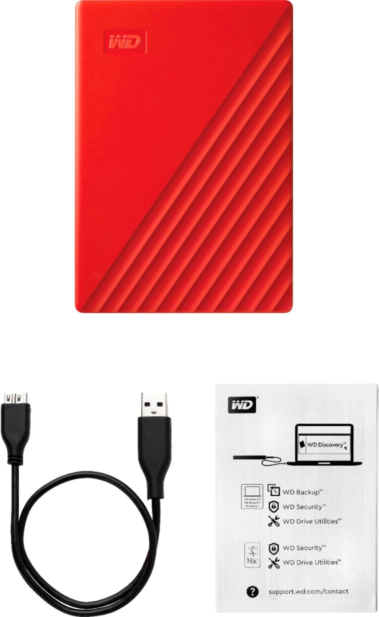 Western Digital 2TB My Passport USB 3.0 Portable External Hard Drive - Red