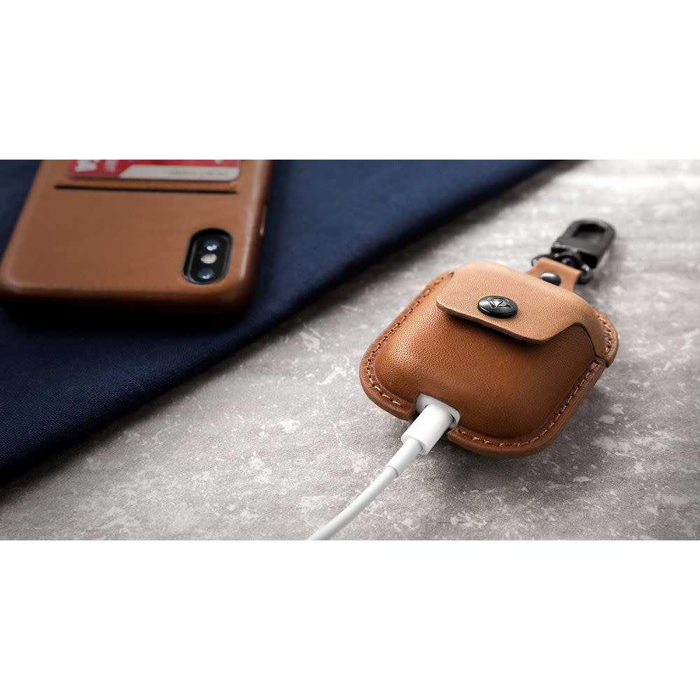 12 South AirSnap Leather Road Case for AirPods 1st/2nd gen - Cognac NOT COMPATIBLE WITH AIRPODS PRO