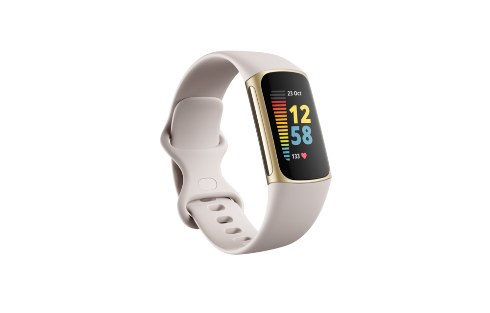 Fitbit Charge 5 Advanced Fitness Tracker Lunar White/Soft Gold Stainless Steel