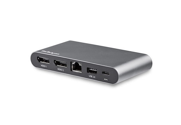 StarTech USB C Dock - 4K Dual DisplayPort - Mini Docking Station - 100W Power Delivery Passthrough (with additional power adapter) - Gigabit Ethernet, 2-Port USB-A Hub - 3.3' Cable
