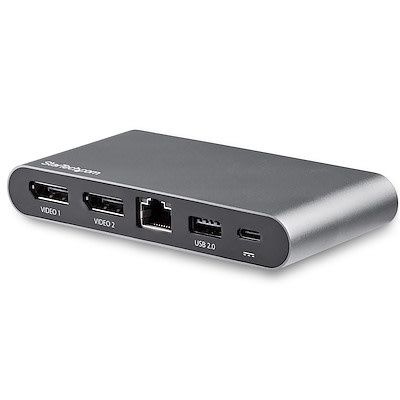 StarTech USB C Dock - 4K Dual DisplayPort - Mini Docking Station - 100W Power Delivery Passthrough (with additional power adapter) - Gigabit Ethernet, 2-Port USB-A Hub - 3.3' Cable