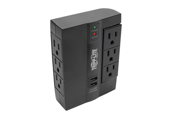 Tripp Lite Protect It! 6-Outlet Surge Protector with 3 Rotatable Outlets – Direct Plug-In, 1200 Joules, 2 USB Ports