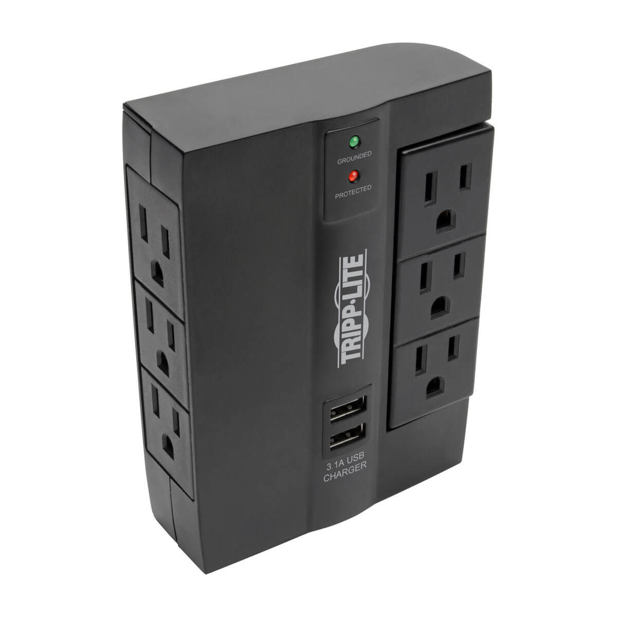 Tripp Lite Protect It! 6-Outlet Surge Protector with 3 Rotatable Outlets – Direct Plug-In, 1200 Joules, 2 USB Ports