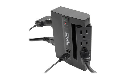 Tripp Lite Protect It! 6-Outlet Surge Protector with 3 Rotatable Outlets – Direct Plug-In, 1200 Joules, 2 USB Ports