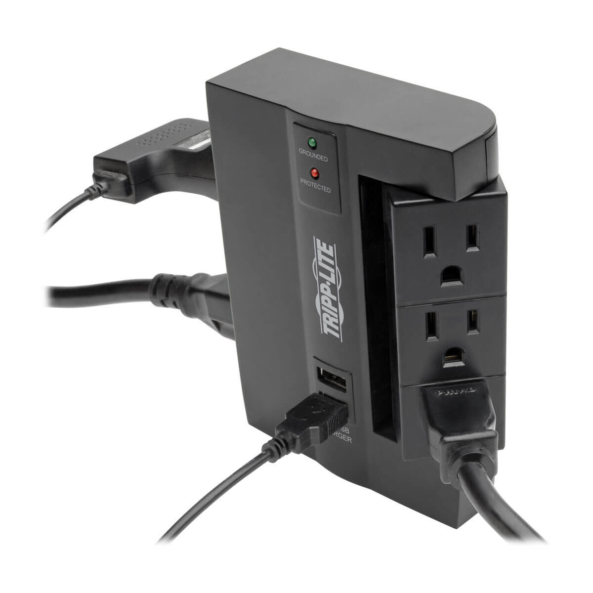 Tripp Lite Protect It! 6-Outlet Surge Protector with 3 Rotatable Outlets – Direct Plug-In, 1200 Joules, 2 USB Ports