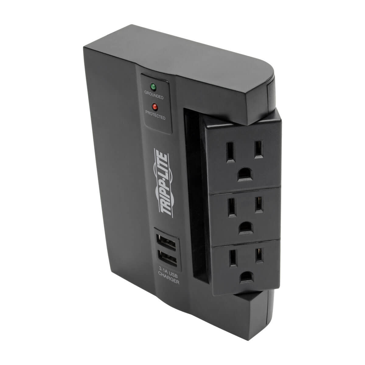 Tripp Lite Protect It! 6-Outlet Surge Protector with 3 Rotatable Outlets – Direct Plug-In, 1200 Joules, 2 USB Ports