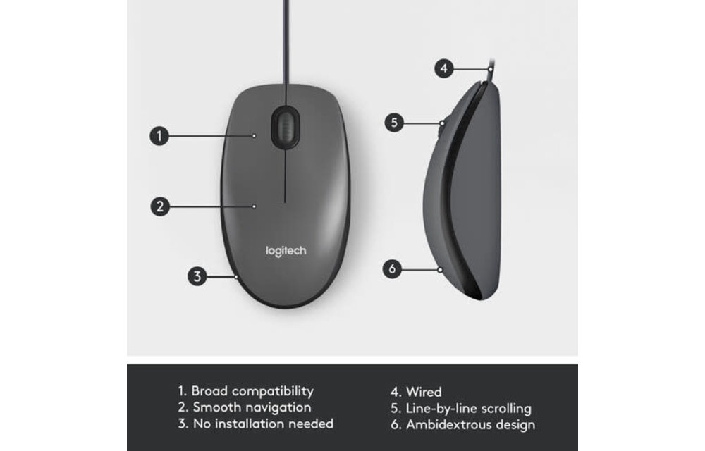 Logitech M100 Silent USB Wired Mouse - Black