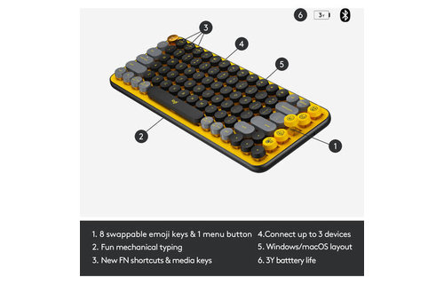 Logitech POP Keys Wireless Bluetooth Mechanical Keyboard  - Blast Yellow