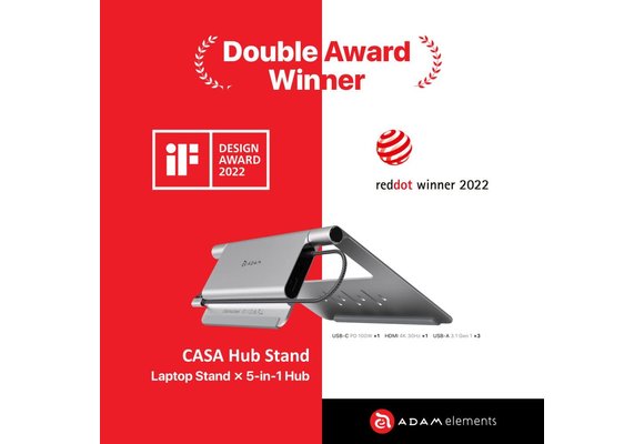 Adam Elements CASA HUB Stand USB-C 5-in-1 Laptop Stand Hub - Grey