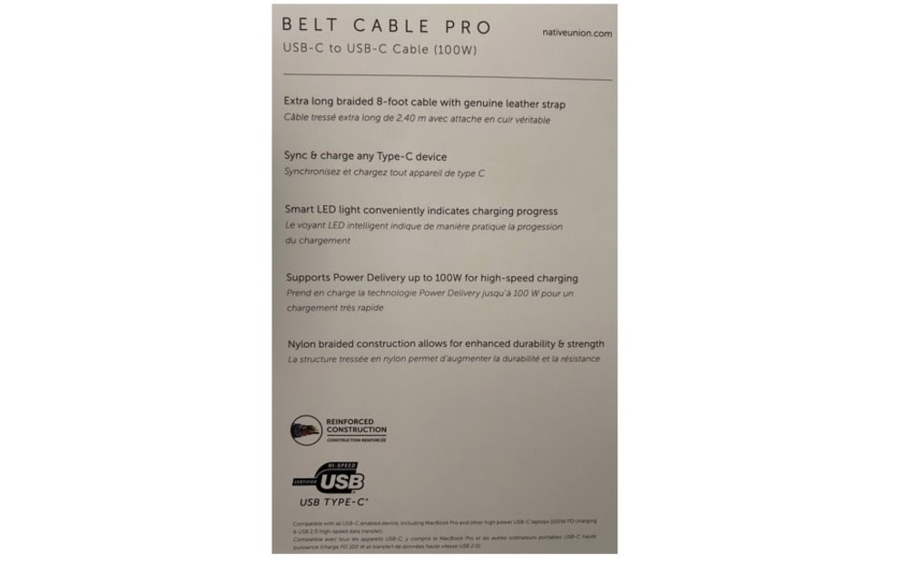 Native Union Braided USB-C to C Belt Cable, 2.4m (8ft) - Zebra