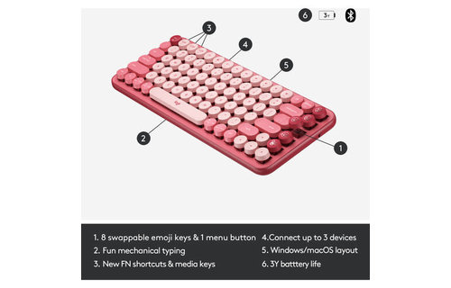 Logitech POP Keys Wireless Bluetooth Mechanical Keyboard  - Heartbreaker Rose