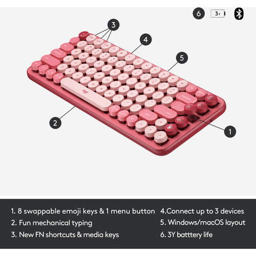 Logitech POP Keys Wireless Bluetooth Mechanical Keyboard - Heartbreaker Rose