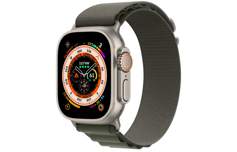Apple FTZ Watch Ultra Titanium Case with Green Alpine Loop (Medium - fits 145-190mm wrists)