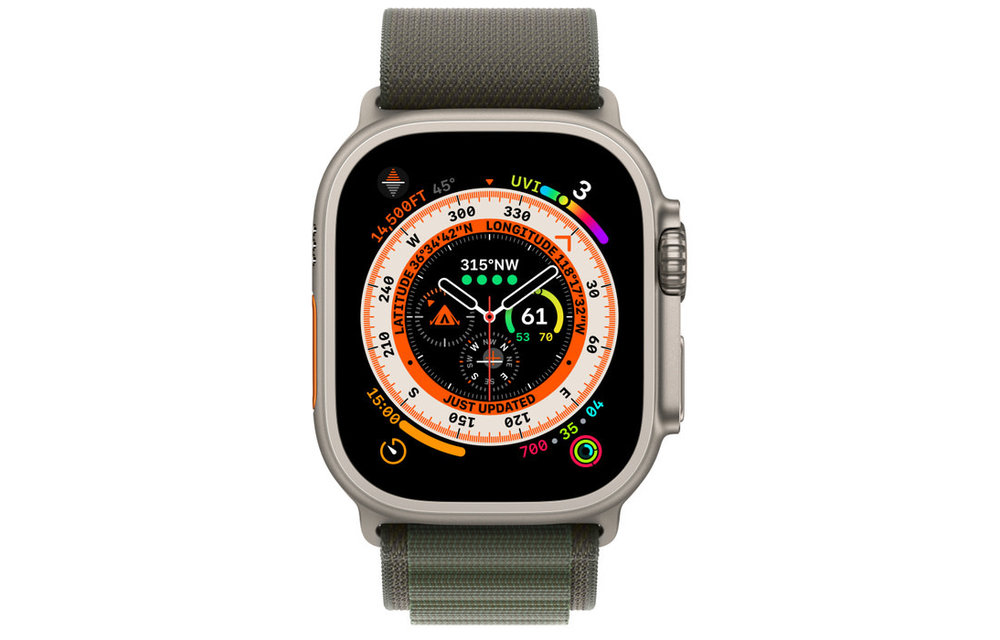 Apple FTZ Watch Ultra Titanium Case with Green Alpine Loop (Medium - fits 145-190mm wrists)