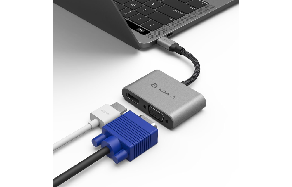 Adam Elements VH1 USB-C to VGA/HDMI Adapter Grey WHILE SUPPLIES LAST