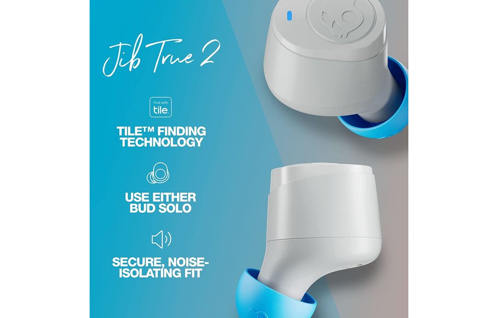 Skullcandy Jib True 2 Wireless in-Ear Earbuds - Light Grey/Blue (No returns once opened for In-Ear devices)