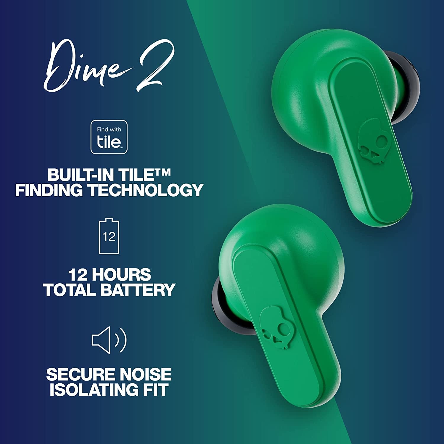 Skullcandy Dime 2 True Wireless In-Ear Earbuds Dark Blue/Green (No returns once opened for In-Ear devices)
