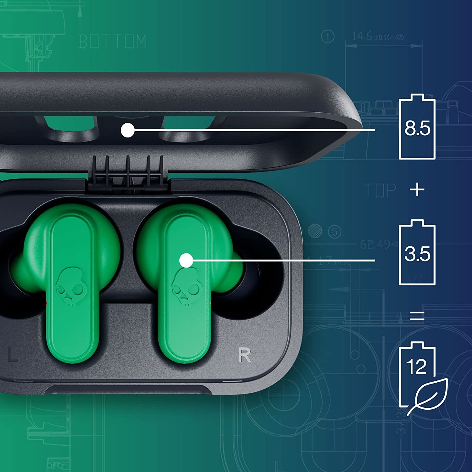 Skullcandy Dime 2 True Wireless In-Ear Earbuds Dark Blue/Green (No returns once opened for In-Ear devices)