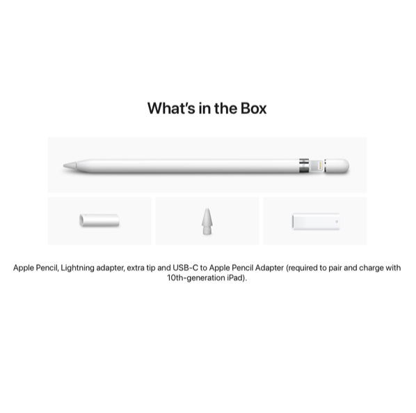 Apple Pencil (1st gen with USB-C to Pencil Adapter) - Compatible with iPad mini (5th Gen), iPad (6/7/8/9/10/11th/A16 Gen), iPad Air (3rd Gen), 9.7" iPad Pro, 10.5" iPad Pro, 12.9" iPad Pro (1/2 Gen)