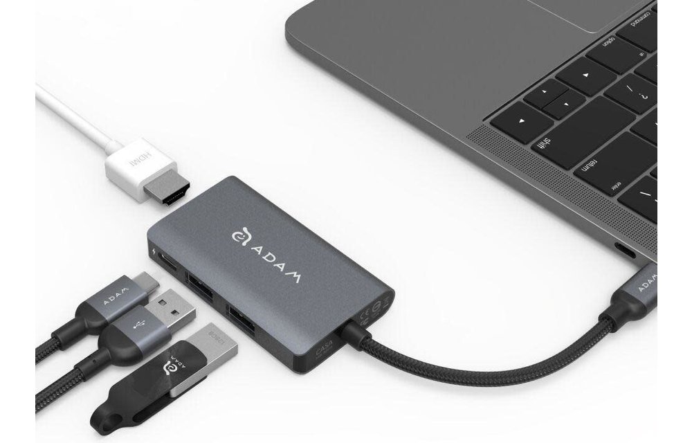 Adam Elements CASA Hub A01 4-in-1 USB-C Hub - 2 USB Ports, HDMI, USB-C 60w- Gray WHILE SUPPLIES LAST
