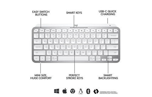 Logitech MX Keys Mini Wireless Illuminated Keyboard - Pale Gray