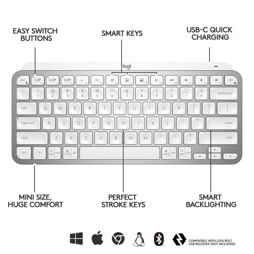 Logitech MX Keys Mini Wireless Illuminated Keyboard - Pale Gray