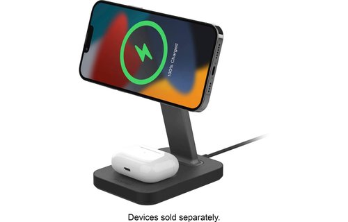 Mophie Snap+ Dual Wireless Charging 15w Stand & Pad w/Magsafe Compatibity Black (Must have Magsafe Case for Phone)