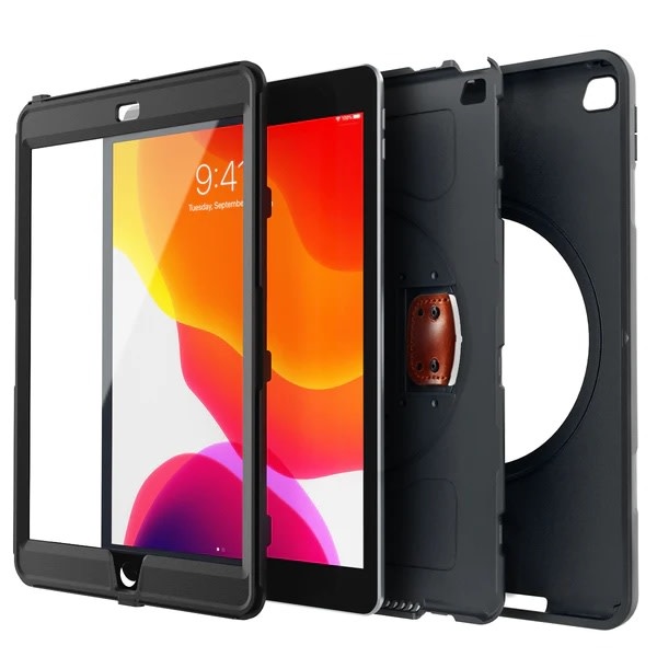 Trent Gladius iPad case for iPad 10.2” 9/8/7th gen - Black with leather strap