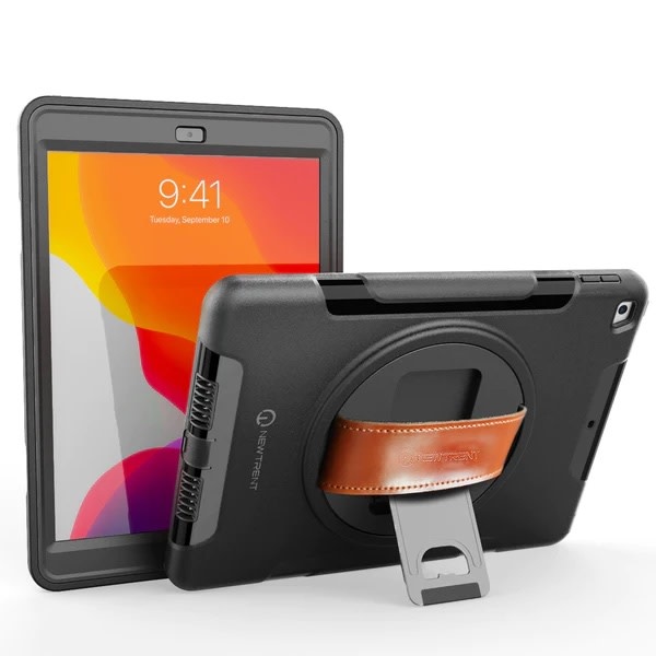 Trent Gladius iPad case for iPad 10.2” 9/8/7th gen - Black with leather strap