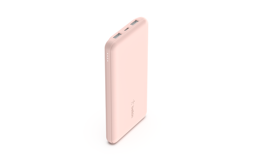 Belkin BOOST↑CHARGE™ Multi-Port Power Bank (2 x USB-A, 1 x USB-C) w/ USB-A to USB-C cable) 10,000 mAh 15w, Rose)