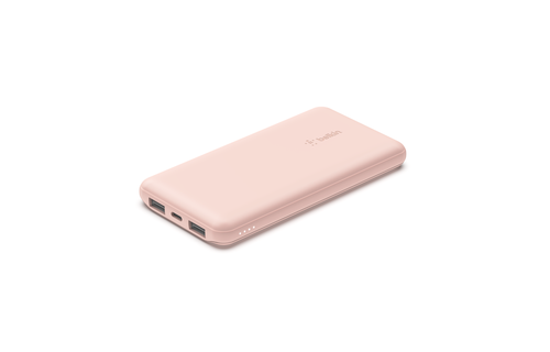 Belkin BOOST↑CHARGE™ Multi-Port Power Bank (2 x USB-A, 1 x USB-C) w/ USB-A to USB-C cable) 10,000 mAh 15w, Rose)