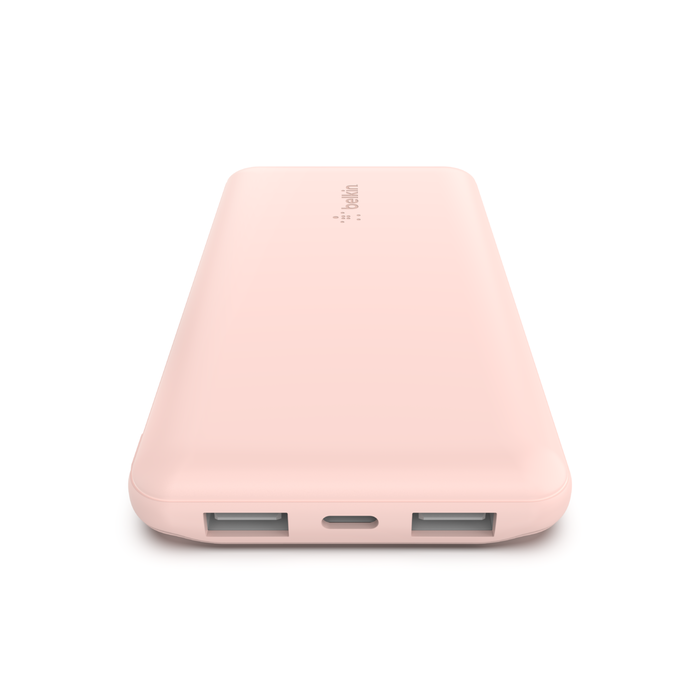 Belkin BOOST↑CHARGE™ Multi-Port Power Bank (2 x USB-A, 1 x USB-C) w/ USB-A to USB-C cable) 10,000 mAh 15w, Rose)