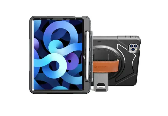 Trent Glada Rugged iPad case for iPad Air 10.9” (5th & 4th gen) & iPad Pro 11 (4th, 3rd & 2nd gen) - Black with leather strap & pencil holder
