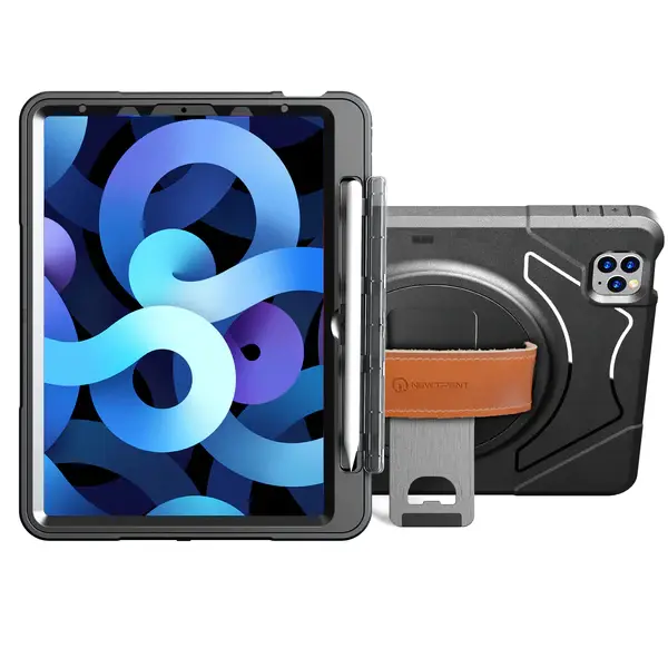 Trent Glada Rugged iPad case for iPad Air 10.9” (5th & 4th gen) & iPad Pro 11 (4th, 3rd & 2nd gen) - Black with leather strap & pencil holder