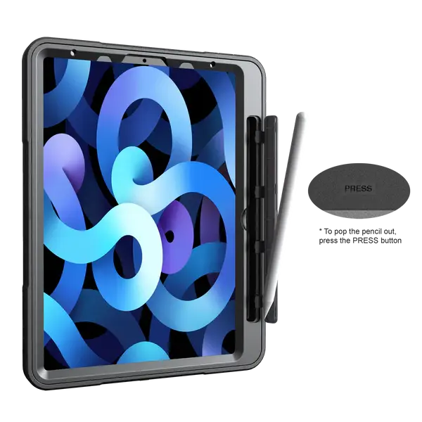 Trent Glada Rugged iPad case for iPad Air 10.9” (5th & 4th gen) & iPad Pro 11 (4th, 3rd & 2nd gen) - Black with leather strap & pencil holder