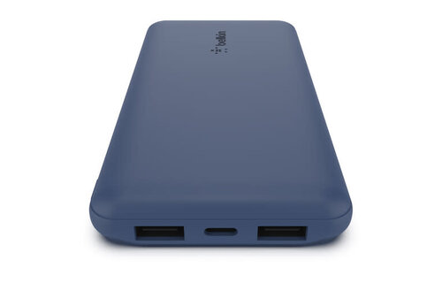 Belkin BOOST↑CHARGE™ Multi-Port Power Bank (2 x USB-A, 1 x USB-C) w/ USB-A to USB-C cable) 10,000 mAh 15w, Blue)