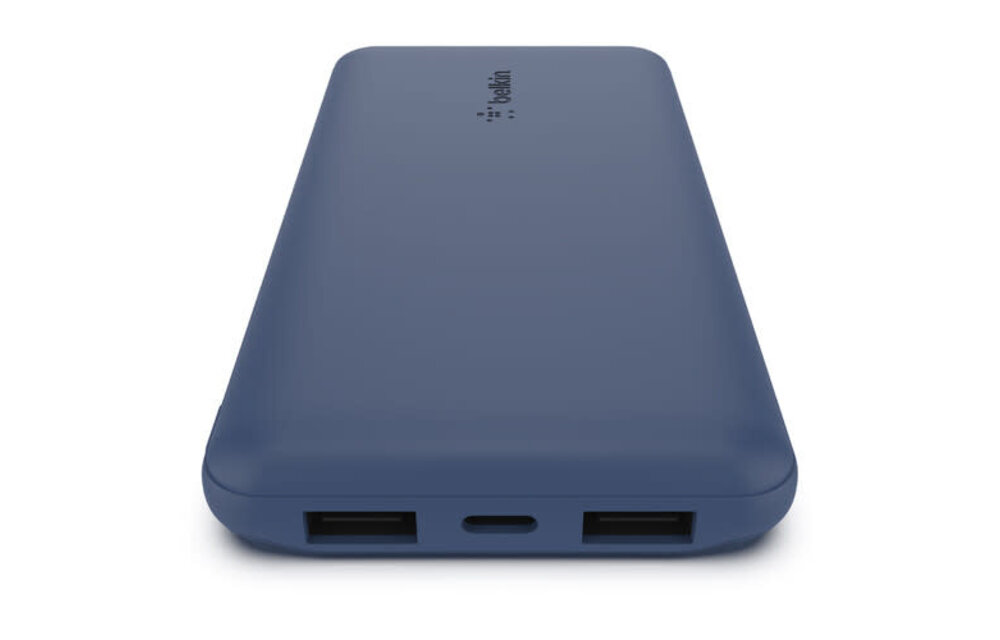 Belkin BOOST↑CHARGE™ Multi-Port Power Bank (2 x USB-A, 1 x USB-C) w/ USB-A to USB-C cable) 10,000 mAh 15w, Blue)