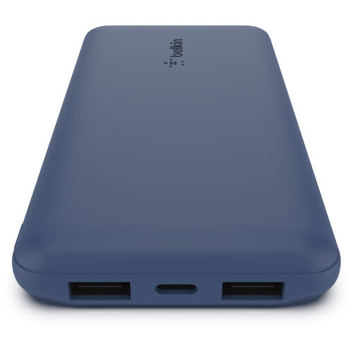 Belkin BOOST↑CHARGE™ Multi-Port Power Bank (2 x USB-A, 1 x USB-C) w/ USB-A to USB-C cable) 10,000 mAh 15w, Blue)