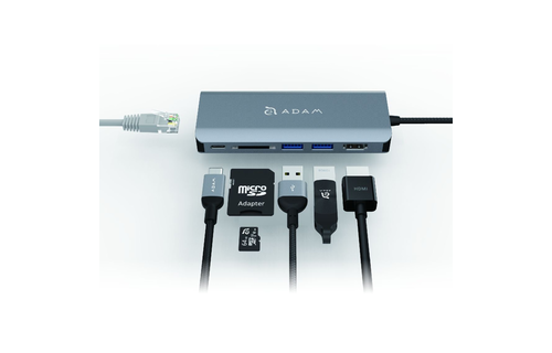 Adam Elements CASA Hub A01 6-in-1 USB-C Hub - Ethernet, HDMI, 2 USB-AI, SD Card Reader/USB-C 100w pass through- Gray WSL