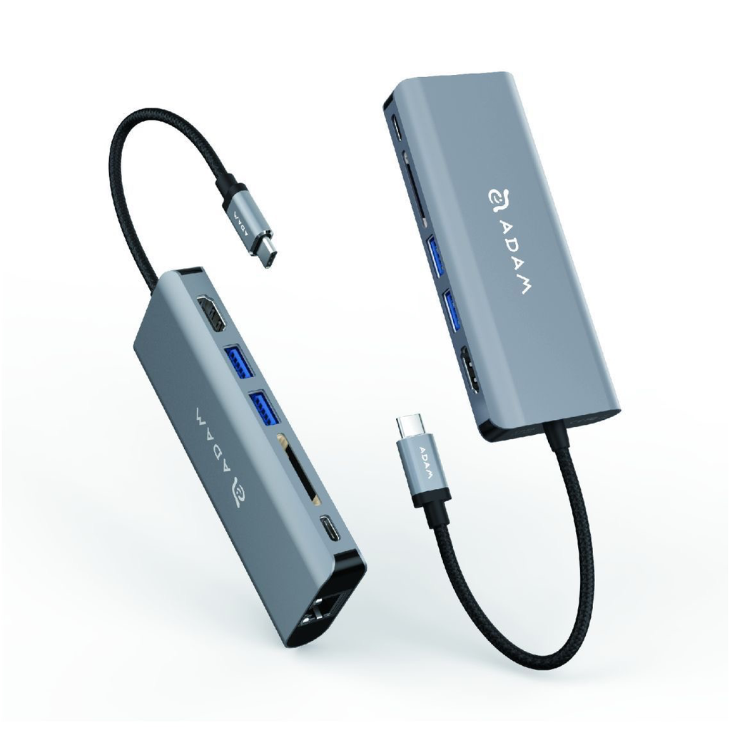 Adam Elements CASA Hub A01 6-in-1 USB-C Hub - Ethernet, HDMI, 2 USB-AI, SD Card Reader/USB-C 100w pass through- Gray WSL
