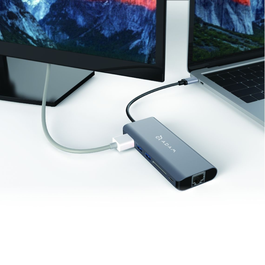 Adam Elements CASA Hub A01 6-in-1 USB-C Hub - Ethernet, HDMI, 2 USB-AI, SD Card Reader/USB-C 100w pass through- Gray WSL