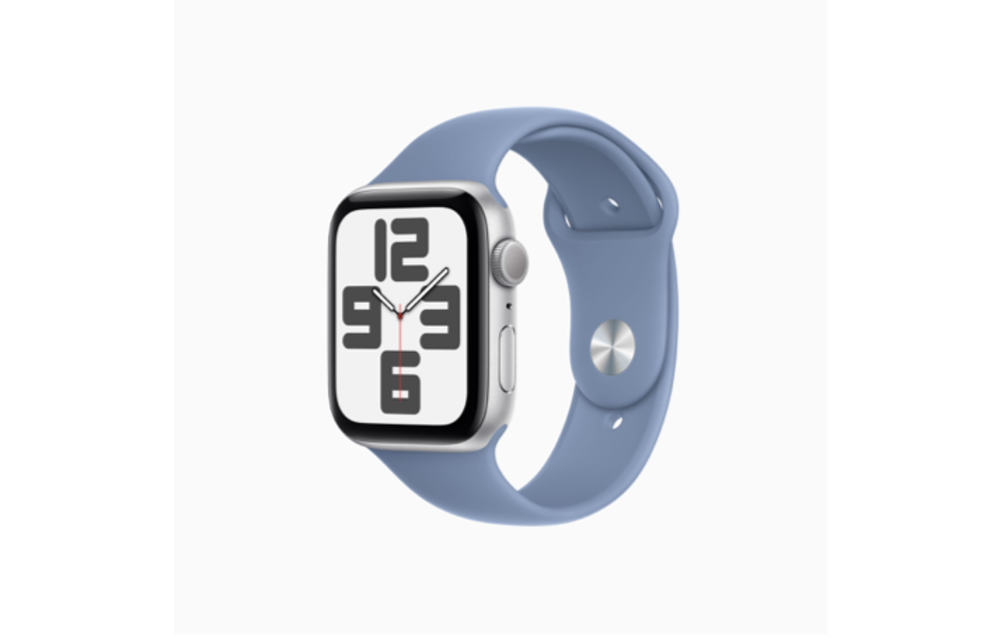 Apple Watch SE GPS, 44mm Silver Aluminum Case with Storm Blue Sport Band -  M/L