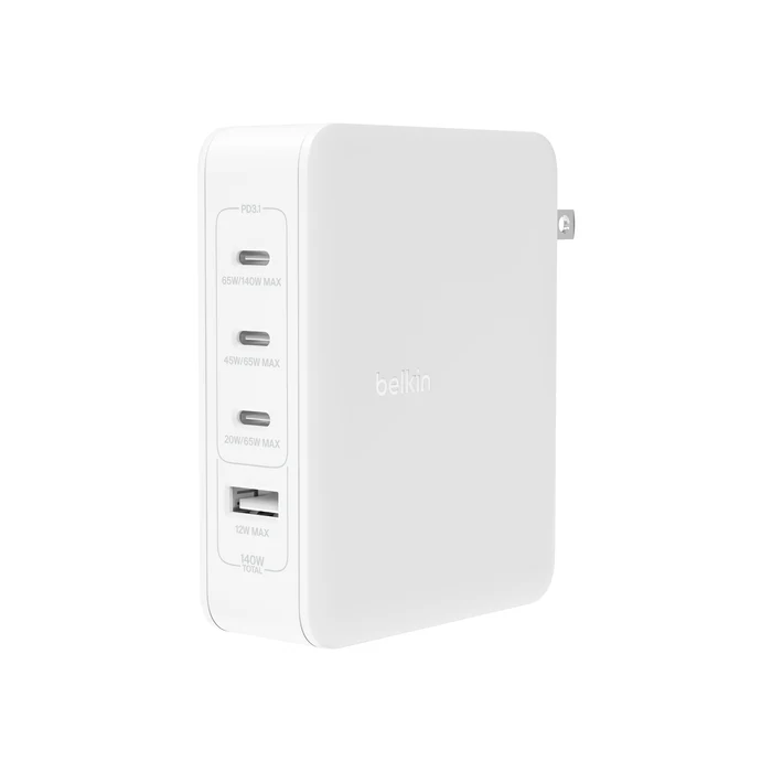 Belkin BOOST↑ CHARGE Pro 140w 4 Port GaN Wall Charger (3x USB-C, 1 x USB-A) White